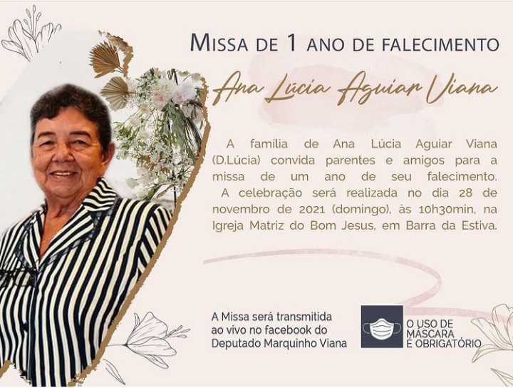 23/11: Missa de 1 ano de falecimento de Dona Ana Lucia Aguiar Viana