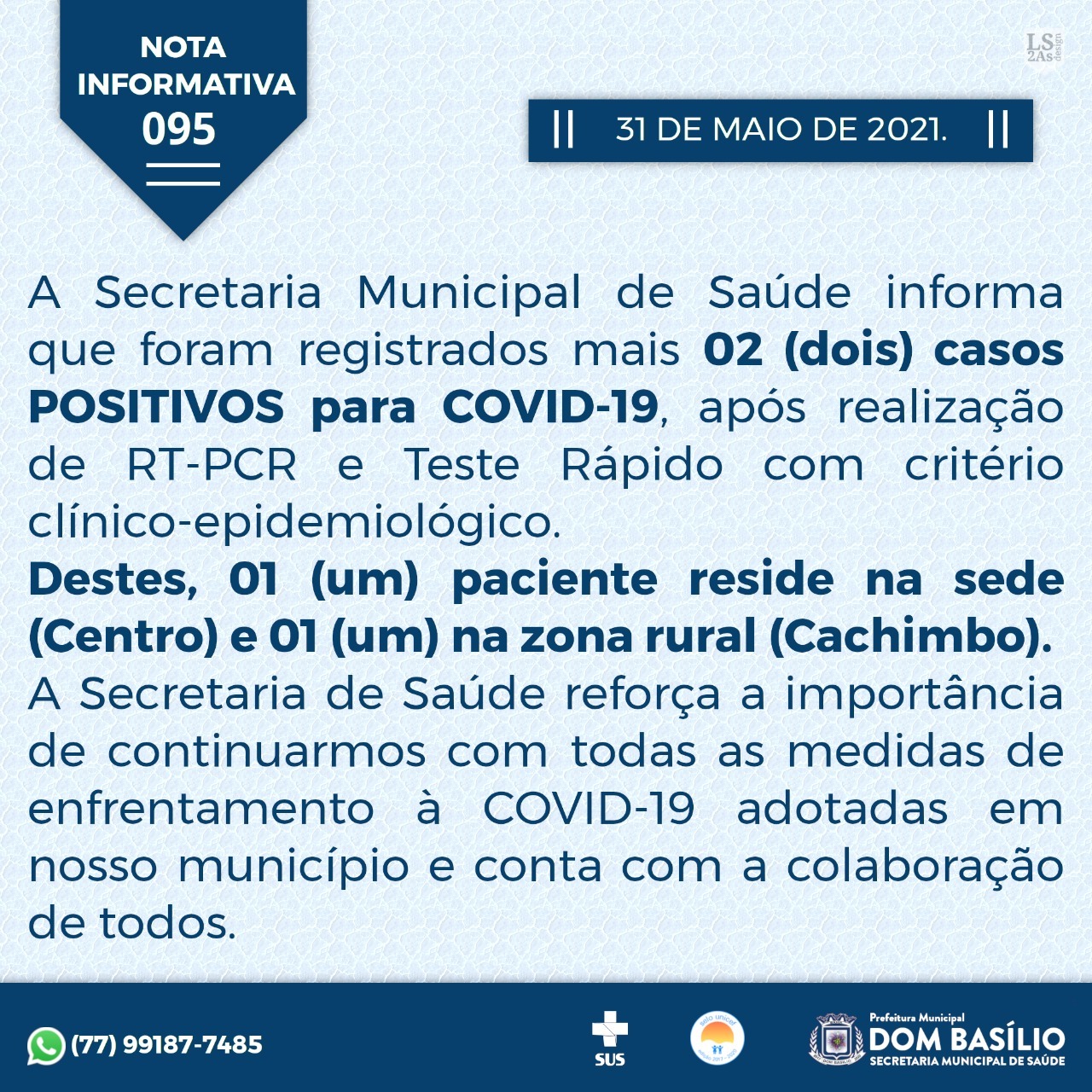Boletim Covid-19 de Dom Basílio (31/05)
